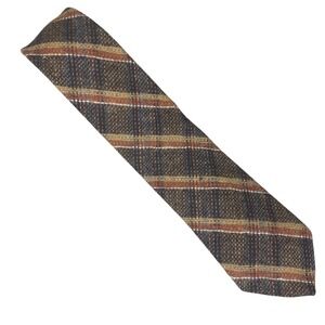 VTG Boston Traders Plaid Tie Mens Wool Tweed Dark Academia Brown 55.5x3